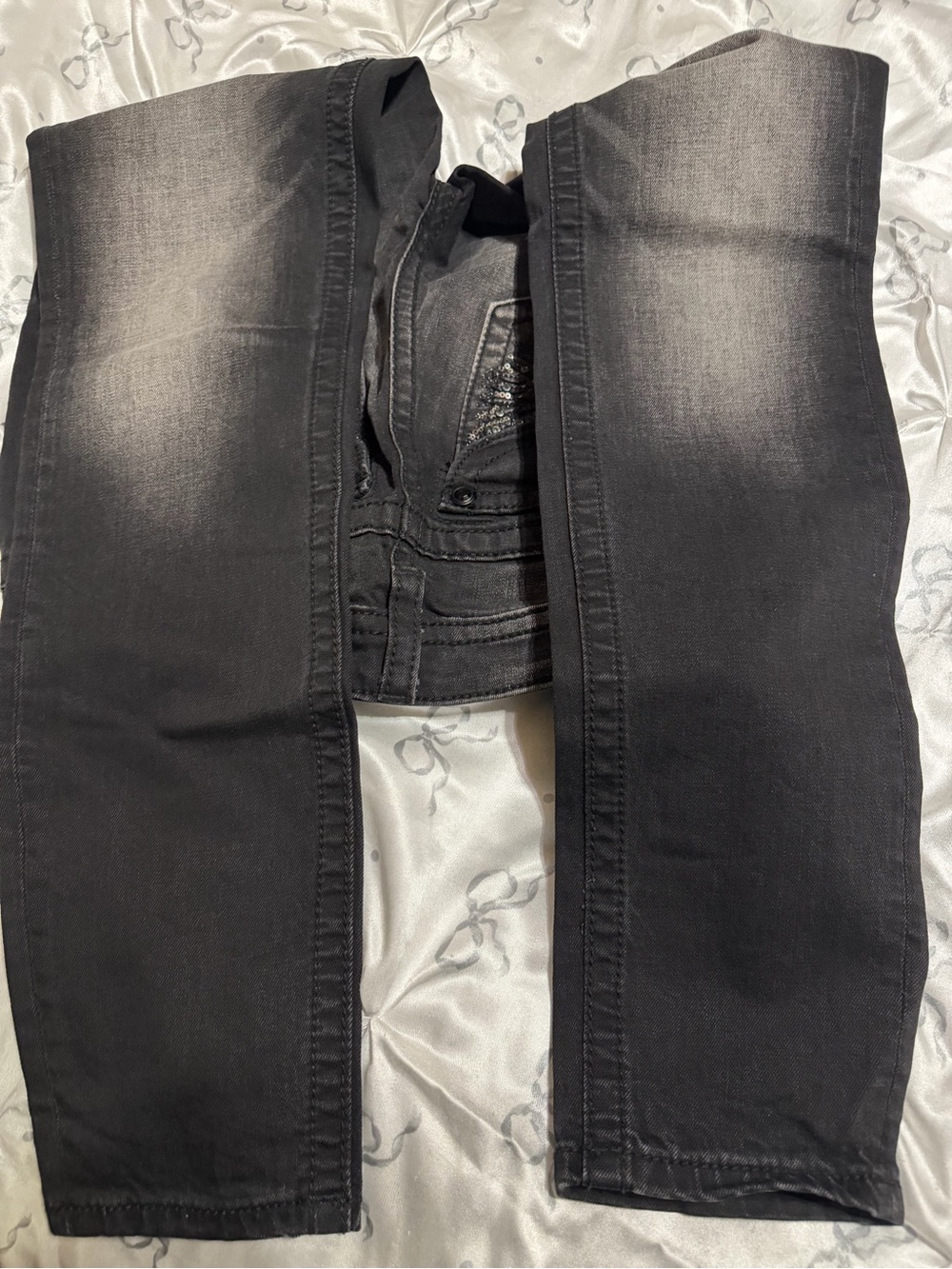 Miss Me Black Washed Skinny Jeans with Sequin Wing Back Pockets - Picture 5 of 6